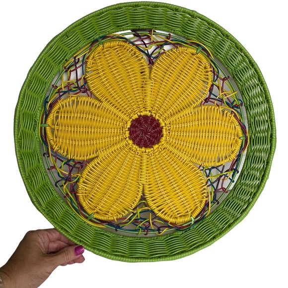 Other - Round Tray, Bowl, heavy duty coated wire, decor, sturdy, yellow green, flower